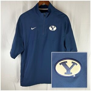 BYU Cougars Football Nike Dri‎ Fit 1/4 Zip Short Sleeve Shirt Blue Small 501833